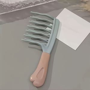 TEMU 1개 두꺼운 물결 모양 이빨이 있는 손잡이가 달린 두피 마사지용 헤어 빗, 풍성한 스타일링을 위한 안티스태틱 기능의 헤어 케어 제품
