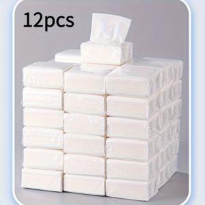 TEMU 12팩 울트라 소프트 멀티폴드 포켓 티슈 - 컴팩트 여행용 & 홈 페이셜 티슈, 부드러운 질감, 고품질 종이, 깔끔한 보관 및 안전 포장 - 직장인 필수 개인 위생품, 다중 접힘 패키지, 안전한 티슈 팩