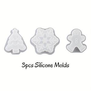 TEMU 크리스마스 테마 캔들 실리콘 몰드 세트 3개, 유연한 실리콘 몰드로 휴일 캔들 및 비누 만들기, 크리스마스 트리, 눈꽃, 생강 빵 디자인 특징, DIY 홈 데코 및 선물 만들기 키트