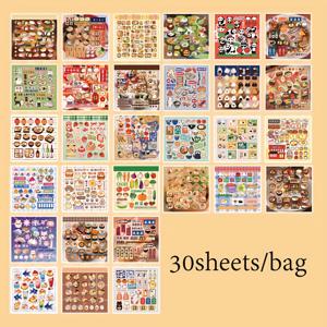 TEMU 30장 애니메이션 요리 & 음식 테마 스티커북 - 자체 접착 플라스틱 필름 & 불규칙한 다이컷 스티커, 귀여운 캐릭터, 초밥, 라면, 떡, 주먹밥, 도시락 박스 컷아웃 - 스크랩북, 휴대폰 케이스 장식, 학교 & 사무용품 - 카와이 문화 활동 북 (성인 & 청소년용)