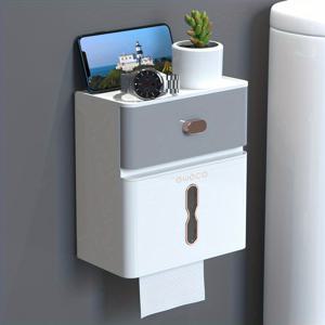 TEMU 1pc 욕실 더블 레이어 스토리지 랙, 롤 종이 티슈 박스, 화장실 벽걸이 형 대용량 펀치없는 티슈 홀더