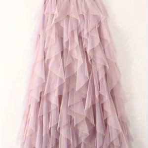 TEMU 여성용 시크한 우아함의 하이웨이스트 A라인 튤 스커트 - 시크한 한국 스타일 봄 컬렉션, 섬세한 메쉬 레이어가 있는 쉬어 브라운 폴리에스터, 여름에 완벽한 스커트