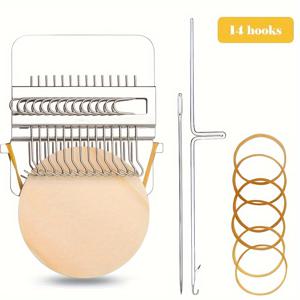 TEMU HOBBYWORKER 미니 니팅 머신 세트, 2개의 바늘 및 6/5개의 고무 밴드 - DIY 직조 및 자수 도구, 청바지 및 패브릭 수리용