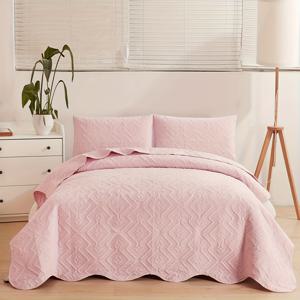 TEMU 3개 웨이브 엣지 단색 침대 커버 세트, 극세사 세트, 매우 부드럽고 편안한 침구 (침대 커버 1개 및 베갯잇 2개) (퀼트 및 베개솜은 포함되지 않음)