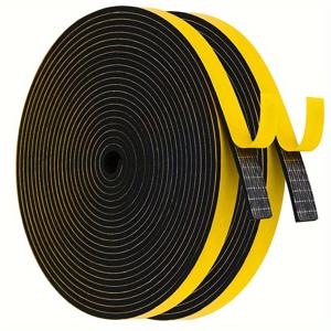 TEMU 2개 세트 방수 자체 접착 밀봉 테이프 - 검정 & 노란색 폼 고무, 폭 12mm x 두께 3mm, 길이 5m - 문 & 창틀, 방음, 충돌 방지, 에어컨 단열에 이상적|창문형에어컨