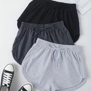 TEMU 3팩 여성용 드로스트링 스포츠 반바지, 주머니가 있는 캐주얼 라운지 체육관 운동 짧은 바지