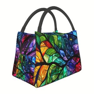 TEMU 유리 유리 나무 디자인 보온 도시락 가방 - 누출 방지, 재사용 가능한 쿨러 토트, 사무실, 피크닉, 해변, 가정 및 야외 사용 - 가족, 친구 및 파트너에게 완벽한 선물, 11x6.3x6.7인치, 혼합 색상, 폴리에스터 소재