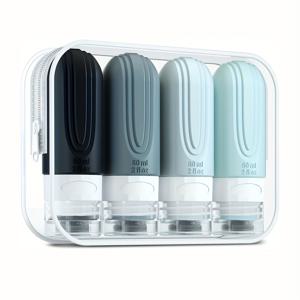 TEMU TSA 승인 2oz 누수 방지 여행용 세면 용품 병, BPA 프리 실리콘 컨테이너와 투명 보관 케이스, 샴푸, 컨디셔너, 로션용 리필 가능 & 압착 가능 (4개 세트)