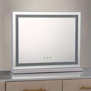 TEMU LED 조명 스트립 메이크업 미러 할리우드 스타 패션 데스크탑 메이크업 미러 초대형 HD 미러 표면 금속 프레임 스마트 터치 버튼 삼색 조명 전환 조절 가능한 밝기 USB 전원