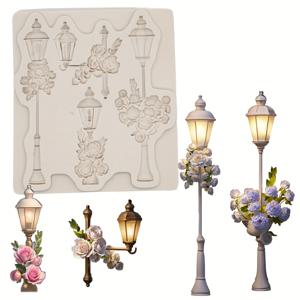 TEMU 실리콘 수지 주조 몰드 에폭시, DIY 장식 가로등 및 꽃 디자인 몰드 케이크 장식, 초콜릿 제작 도구, 베이킹 액세서리