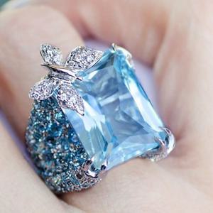 TEMU 여성용 빅 사이즈 블루 합성 지르코니아 나비 코스튬링 반지 - 925 실버 도금 베이스, 반짝이는 블루-그린 보석이 있는 앤티크 스타일 주얼리