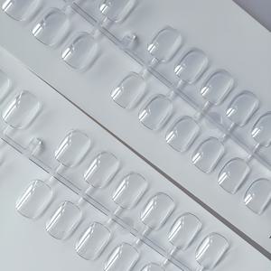 TEMU 일본 스타일 매니큐어용 240개 짧은 사각형 및 둥근 투명 프레스온 네일 스티커 세트, 홀로우 네일 연습용