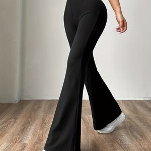 TEMU 여성용 우아한 플레어 팬츠 - 사계절용 솔리드 컬러 기계 세탁 가능한 트라우저, 캐주얼 및 정장 착용에 적합, 편안한 스트레치 원단과 투명하지 않은 디자인