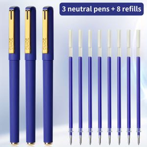 TEMU WQN Gem Blue 젤 펜 세트 0.7Mm [3 펜 + 8 리필] 스타일리시한 금속 클립, 부드러운 글쓰기, 비즈니스 서명, 손글씨 연습, 선물, 학교 및 사무실을 위한 적합한 학기 시작 시즌에 적합합니다.