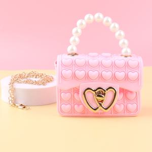 TEMU 컬러풀 하트 모양 실리콘 숄더백, 비즈 체인, 인조 진주 장식, 스위트 스타일 크로스바디 젤리 핸드백, 멀티 컬러, 버블