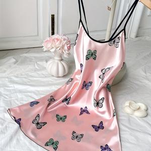 TEMU 청소년 나비 프린트 캐주얼 편안한 라운드넥 나이트가운