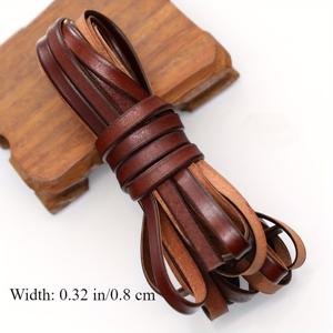 TEMU 5m 원천 소가죽 가죽 코드, 3-8mm 평평한 스트랜드 로프 DIY 보석 만들기, 목걸이 및 팔찌 액세서리 - 커피 색상