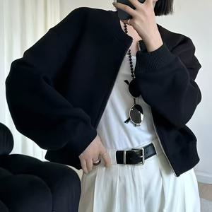 TEMU 여성 캐주얼 단색 니트 재킷, 지퍼, 크루넥 폴리에스테르 95% 엘라스테인 5% 가을/봄 아우터웨어