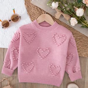 TEMU 2024 여아 가을 아우터 신상 스타일리시 하트 풀오버 스웨터 아동용 가을 겨울 니트 베이스 레이어 탑 크리스마스