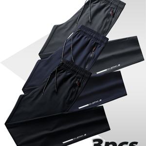 TEMU 봄/여름 야외 활동을 위한 3팩 남성용 수분 흡수 속건 러닝 바지, 100% 폴리에스터, 스트레치 없음, 통기성이 좋은 스포츠 트레이닝 피트니스 바지, 지퍼가 있는 정규 핏, 직조된 재질, 120g/m²