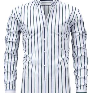 TEMU 남성용 엘레강트 칼라 긴팔 드레스 셔츠 - 세로 버튼 비즈니스 캐주얼 셔츠, 봄/가을 싱글 브레스트 블라우스, 오피스, 웨딩 & 데이트용, 클래식 핏 (벨트 미포함) - 손세탁/드라이클리닝 가능, 재고 있음