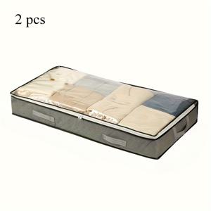 TEMU 2개 세트 현대적인 접이식 수납 가방, 손잡이와 투명 창문, 옷, 책, 장난감, 담요용 뚜껑이 있는 침대 밑 정리함 - 침실, 옷장, 기숙사, 침실 정리용 공간 절약 | 현대적인 수납 | 튼튼한 손잡이 가방, 옷장 정리 및 수납|이불정리함