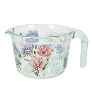 TEMU [1pc 우아한 꽃무늬 유리 측정 컵] 1pc 우아한 꽃무늬 유리 측정 컵, 식품 등급 보로실리케이트 열 저항 유리 용기, 샐러드, 주스, 우유, 식기 세척기 안전, 패턴 디자인으로 재사용 가능