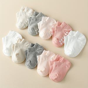 TEMU 5/10 쌍의 더블 스프링과 여름 단색 메쉬 미끄럼 방지 점찍은 보트 양말