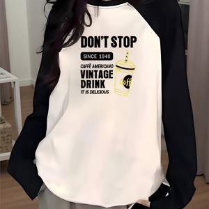 TEMU 여성용 화이트 롱 슬리브 라운드 넥 티셔츠, 루즈 오버사이즈 스타일, 래글런 소매, 후드리스, 트렌디한 청소년용 탑|티셔츠|셔츠