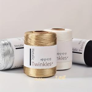 TEMU 골든 메탈 니팅 실 1롤, 450미터, 1mm 수제 직조 라인, DIY 핸드 후크 가방 실, 크로셰 및 레이스에 적합