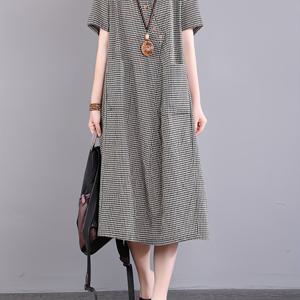 TEMU 플러스 사이즈 여성용 우아한 체크무늬 셔츠 드레스, 타이 웨스트 및 반버튼 프론트 - 봄/여름, 캐주얼에서 반공식 의상, 캐주얼 의상|체크 무늬|조직|인견원피스