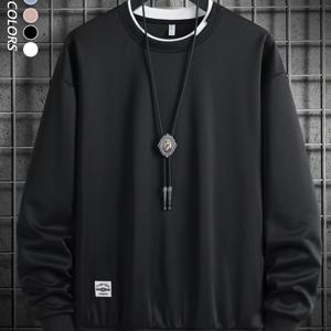 TEMU 봄과 가을용 심플 트렌디 라운드넥 솔리드 컬러 커플 스타일 스웨트셔츠 남성 청소년 긴팔 풀오버 후드티