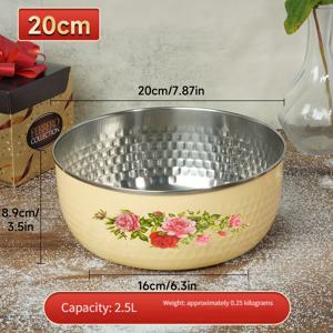 TEMU 빈티지 꽃무늬 에나멜 라인 스테인리스 스틸 믹싱 볼 뚜껑 포함 - 녹 방지, 케이크 및 수프에 완벽