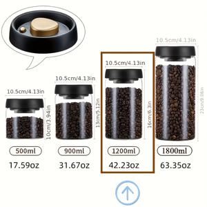 TEMU 1개 진공용기 유리병, 밀폐형 뚜껑이 있는 투명한 보로실리케이트 대용량 컨테이너 - 커피콩/차씨드류·곡물 수납 & 식품 저장에 적합. 고품질 밀봉, 튼튼한 구조로 주방정리와 음식 보관을 완벽히! 현대적인 주방용품으로 카페 사랑하는 분들에게 추천!|진공밀폐용기