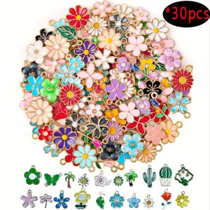 TEMU 30/50개 봄/여름 플로럴 오일 드롭 합금 장신구, 다양한 색상과 꽃 장식 DIY 목걸이, 팔찌, 귀걸이, 장신구 만들기 및 장인 정신, 어머니의 날 선물