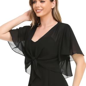 TEMU 여성용 가벼운 반투명 반팔 블라우스 - 블랙 & 화이트 케이프 칼라 셔츠, 커버, 캐주얼에서 드레시한 비치웨어, 봄 여름 가을 재킷 (세탁기 사용 가능) 오피스, 출퇴근, 휴가용