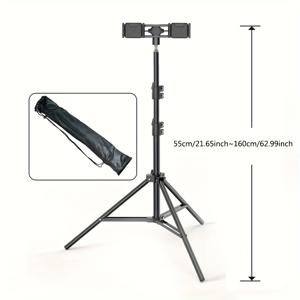 TEMU 1, 6m 조절 가능한 듀얼 폰 삼각대, 알루미늄 합금 + ABS 폰 홀더, 아이폰, 삼성 등에 적합, 4-7인치, 라이브 스트리밍, TV 시청, 통화용, 다각도 조절 가능한 휴대용 바닥 비디오 녹화 스탠드, 홈 시어터 시청 브래킷