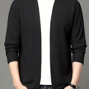 TEMU 남성용 가벼운 스트레치 캐주얼 카디건 자켓 - 부드럽고 통기성 좋은 여름 오픈 프론트 스웨터, 레귤러 핏 라운드넥 홈웨어 & 아웃핏, 다용도 솔리드 컬러 레이어링 아이템