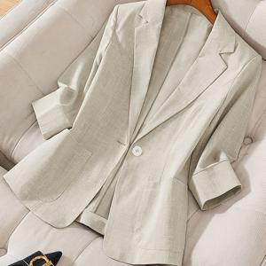 TEMU 여성용 우아한 - 프로페셔널 오피스 코트, 7부 소매 재킷, 구조화된 H자 실루엣, 간편한 관리 비즈니스 아우터 (올 시즌), 업무복 필수품, 클래식 디자인, 광택 마감, 싱글 브레스트 코트, 기업복