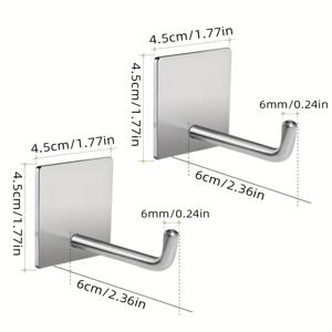TEMU 2개 접착 후크, 스테인리스 수건 가운 면도기 벽걸이 후크, 벽에 붙이는 자체 접착 욕실 벽 걸이, 타월 로브 모자 코트 열쇠용 (은색)
