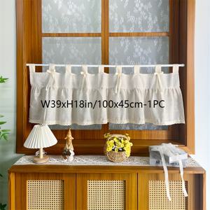 TEMU 1개, 프랑스 농촌 베이지 패치워크 레이스 코드 타이백 짧은 커튼, 상단 스위퍼 보, 고품질 부드러운 드레이프 절연, 안감 없음, 세탁 가능, 거실, 주방 식당, 베이 창 홈 데코 입구 파티션에 적합, 300gsm