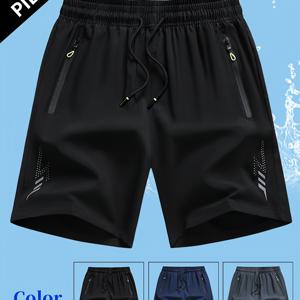 TEMU 남성용 퀵드라이 통기성 운동 반바지 - 조절 가능한 끈 허리, 러닝, 체육관, 사이클링, 수영 및 야외 활동용 단색, 체육관 반바지, 수영복, 디자인, 가벼운 소재