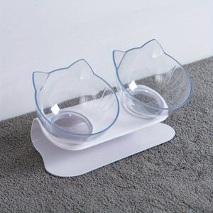 TEMU 귀여운 고양이 귀가 있는 애완동물 급식 및 물병 세트, 15도 기울임 목 디자인, 쉽게 청소 가능한 분리 가능한 볼, PP 소재, 작은 및 중형 고양이 및 개에 적합, 고양이 액세서리 | 귀여운 고양이 액세서리 | 분리 가능한 볼 디자인