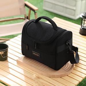TEMU 대용량 보온 도시락 쿨러백 조절 가능한 어깨끈 & 지퍼 잠금장치 - 직장, 학교, 여행용 내구성 있는 보온 토트백 - 비식품 접촉 쿨러백, 베이지/블랙 액센트 - 사무실, 야외, 출퇴근, 피크닉 필수품, 퀼트 질감, 내구성 폴리에스터, 야외 음식 보관, 피크닉 애호가를 위한