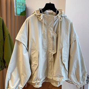 TEMU 여성 캐주얼 후드 지퍼 재킷 - 세련된 루즈핏 야구 스타일 아우터웨어, 단색, 봄 & 가을에 완벽한 여성용 재킷