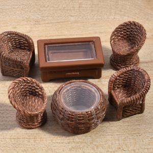 TEMU 6개, 미니어처 시뮬레이션 나무 의자 및 테이블 세트, 수지 소재 모델, 미니 랜드스케이프 가구 장식, 빈티지 바마부織 바마부 의자 공예 장식품