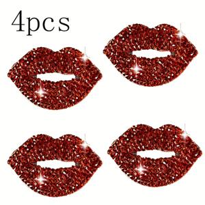 TEMU 4개 세트 반짝이는 라인스톤 입술 패치 - 빨간색/흰색 핫픽스 스톤이 달린 DIY 패션용 입술 어플리케, 의류, 코트, 바지, 모자, 스카프, 담요에 완벽 - 선물이나 개인 사용에 이상적 - 재봉 액세서리, 장식 패치, 대담한 패션 표현, 수공예 패치