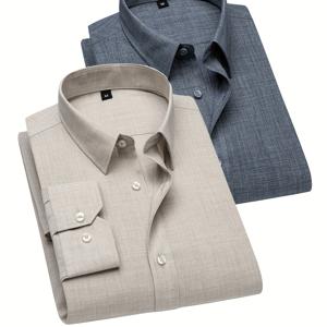 TEMU 2개 세트 남녀공용 인조 린넨 셔츠, 여름 통기성 모리 스타일 캐주얼 셔츠, 데일리 솔리드 컬러 비즈니스 포멀 긴팔 버튼 셔츠, 화려한 트렌디 디자인, 부드럽고 가벼운 편안함, 해변 웨딩 셔츠