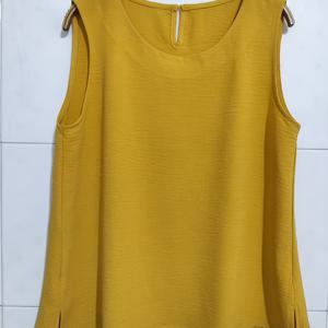 TEMU 여성용 옐로우 민소매 블라우스 - 캐주얼 & 포멀룩에 어울리는 우아한 비침 없는 셔츠, 세탁기 사용 가능 일상 파티 상의 - 여름 필수 아이템, 라운드넥 디자인, 텍스처