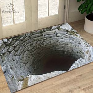 TEMU 1개 시각적 환상 끝없는 심연 스톤 웰헤드 도어 매트 - HD 프린팅 대리석 패턴 미끄럼 방지 매트, 실내/실외용 고무 백킹 폴리에스터, 세탁 가능, 현관 및 캠핑용, 리얼리스틱 바닥 커버링, 니트 질감